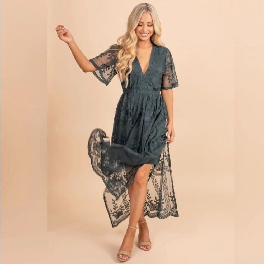 Socialite Teal Lace Maxi Romper Dress Small - Picture 12 of 13